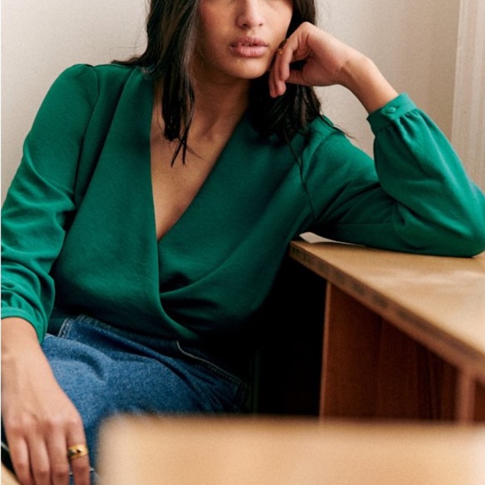 Sezane Abelia Blouse - Bottle Green - Size 36